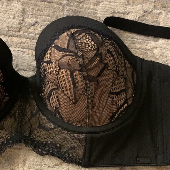 Calvin Klein Black Rose Lace Strapless Longline Bra QF4565, 34C NWT - Picture 4 of 10